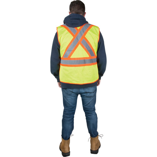 Flame-Resistant Surveyor Vest, High Visibility Lime-Yellow, Medium, Polyester Nassau Supply