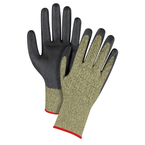 Gants &eacute;lastiques sans coutures r&eacute;sistants &agrave; la coupe noir & jaune, Taille Petit/7, Calibre 13, Rev&ecirc;tement Mousse de nitrile, Enveloppe en Aramide, ASTM ANSI niveau A6 Nassau Supply