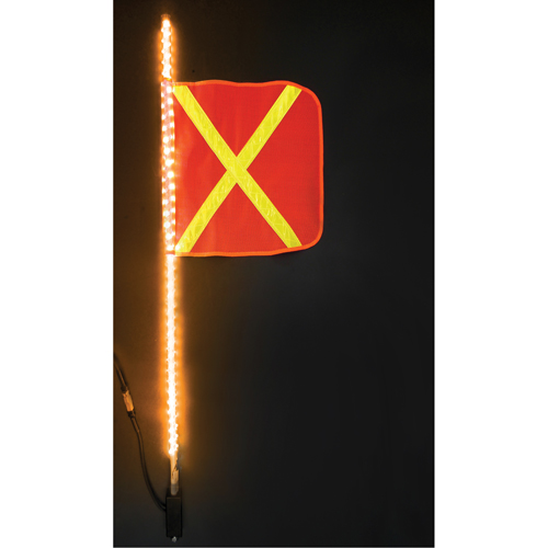 Fanions DEL robustes Safety Whip, Fixation Attelage, Hauteur 4, Orange avec X r&eacute;fl&eacute;chissant Nassau Supply