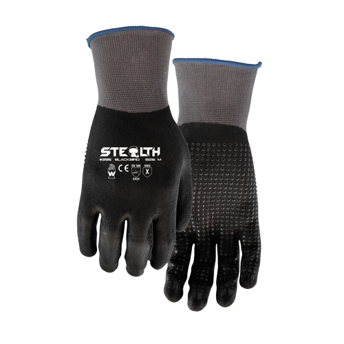 Gants 395 Stealth Blackbird, 9/Grand, R&ecirc;vetement Mousse de nitrile, Calibre 15, Enveloppe en Nylon Nassau Supply