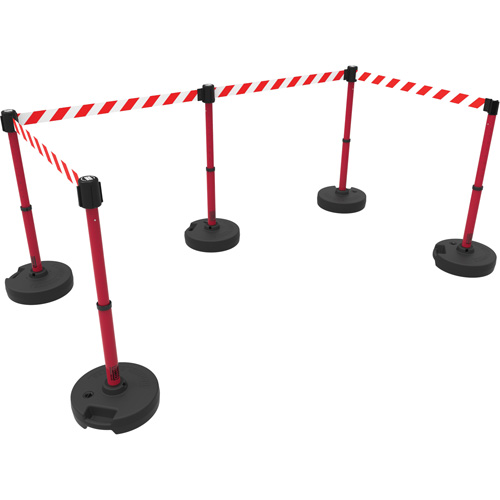 PLUS Barrier Post Set X5, Plastic, 42" H, Red Tape, 15' Tape Length Nassau Supply