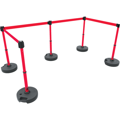 PLUS Barrier Post Set X5, Plastic, 42" H, Red Tape, 15' Tape Length Nassau Supply