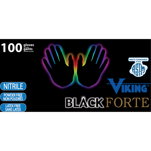 34605 Forte Disposable Gloves, Small, Nitrile, 6-mil, Powder-Free, Black Nassau Supply