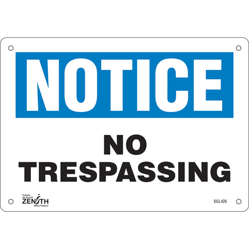 "No Trespassing" Sign, 7" x 10", Plastic, English Nassau Supply