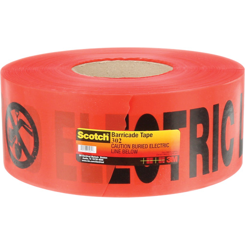 Ruban pour barri&egrave;res pour services publics souterrains Scotch, Anglais, 3" la x 1000' lo, 4 mils, Noir/rouge Nassau Supply