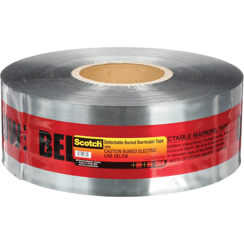 Ruban pour barri&egrave;res pour d&eacute;tection de services publics souterrains Scotch, Anglais, 3" la x 1000' lo, 5 mils, Noir/rouge Nassau Supply