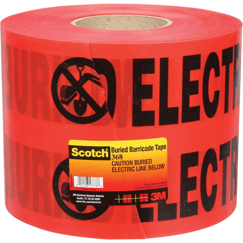 Ruban pour barri&egrave;res pour services publics souterrains Scotch, Anglais, 6" la x 1000' lo, 4 mils, Noir/rouge Nassau Supply
