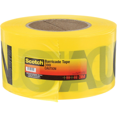 Ruban pour barri&egrave;res pour services publics souterrains Scotch, Anglais, 3" la x 1000' lo, 2 mils, Noir sur jaune Nassau Supply