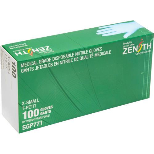 Gants jetables de calibre m&eacute;dical r&eacute;sistants &agrave; la perforation, T-petit, Nitrile, 4,5 mils, Sans poudre, Bleu, Classe 2 Nassau Supply