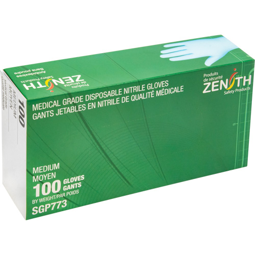 Gants jetables de calibre m&eacute;dical r&eacute;sistants &agrave; la perforation, Moyen, Nitrile, 4,5 mils, Sans poudre, Bleu, Classe 2 Nassau Supply