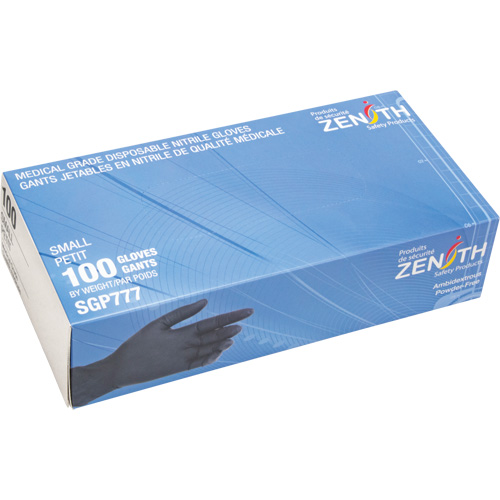 Gants jetables de calibre m&eacute;dical r&eacute;sistants &agrave; la perforation, Petit, Nitrile, 5 mils, Sans poudre, Noir, Classe 2 Nassau Supply