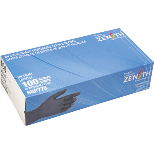 Puncture-Resistant Medical-Grade Disposable Gloves, Medium, Nitrile, 5-mil, Powder-Free, Black, Class 2 Nassau Supply