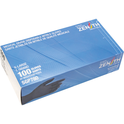 Gants jetables de calibre m&eacute;dical r&eacute;sistants &agrave; la perforation, T-Grand, Nitrile, 5 mils, Sans poudre, Noir, Classe 2 Nassau Supply