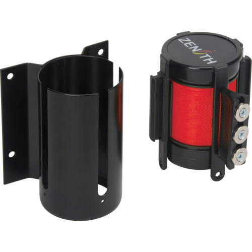 Barri&egrave;re &agrave; fixation murale avec ruban magn&eacute;tique, Acier, Fixation par vis, 12', Ruban Rouge Nassau Supply