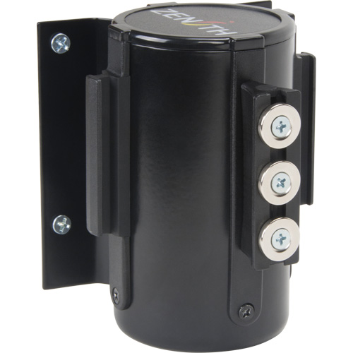 Barri&egrave;re &agrave; fixation murale avec ruban magn&eacute;tique, Acier, Fixation par vis, 12', Ruban Noir Nassau Supply
