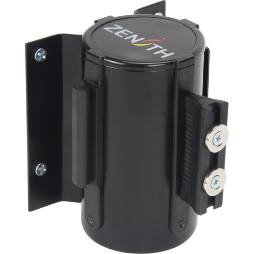 Barri&egrave;re &agrave; fixation murale avec ruban magn&eacute;tique, Acier, Fixation par vis, 7', Ruban Jaune Nassau Supply