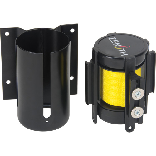 Barri&egrave;re &agrave; fixation murale avec ruban magn&eacute;tique, Acier, Fixation par vis, 7', Ruban Jaune Nassau Supply