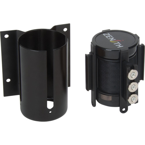 Barri&egrave;re &agrave; fixation murale avec ruban magn&eacute;tique, Acier, Fixation par vis, 12', Ruban Noir Nassau Supply