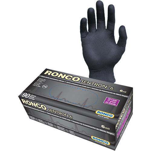 Gants d'examen jetables Sentron 6, 2T-Grand, Nitrile, 6 mils, Sans poudre, Noir, Classe 2 Nassau Supply