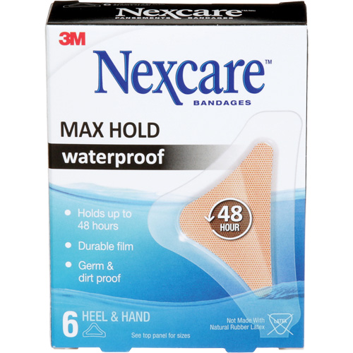 Nexcare Max-Hold Waterproof Bandages, Hand/Heel, 3-1/2", Plastic, Sterile Nassau Supply