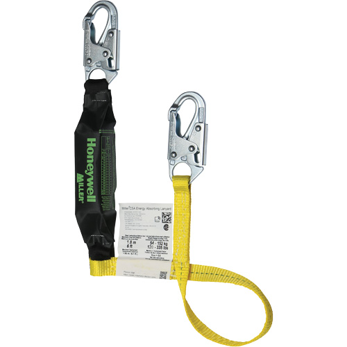 Miller&reg; HP Shock-Absorbing Lanyard, 4', Locking Snap Hook Center, Locking Snap Hook Leg Ends, Polyester Nassau Supply