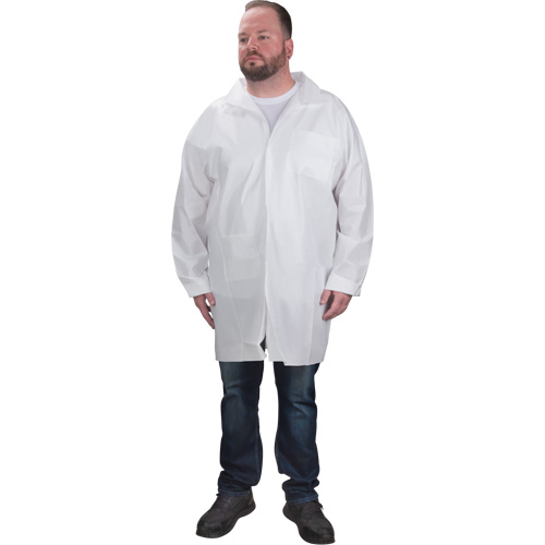 Protective Lab Coat, Microporous, White, Medium Nassau Supply