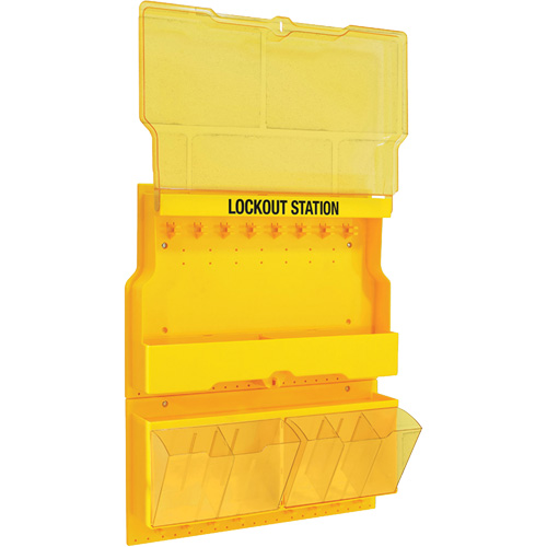 Deluxe Lockout Station with Cover and Trilingual Labels, None Padlocks, 32 Padlock Capacity, Padlocks Not Included Nassau Supply