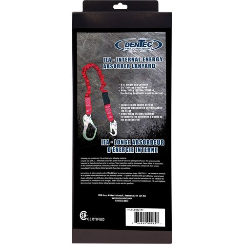 ShockSorb Internal Shock Lanyard, 6', Snap Hook Center, Snap Hook Leg Ends, Polyester Nassau Supply