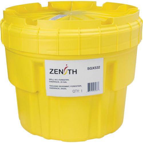 Trousse d'&eacute;quipement de lutte contre les d&eacute;versements, Huile seulement/Universel, Overpack, Absorbance de 20 gal. US Nassau Supply