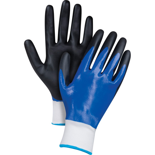 Gants enduits noir & bleu, 2T-Grand, R&ecirc;vetement Mousse de nitrile, Calibre 15, Enveloppe en Nylon Nassau Supply