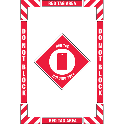 Trousse de marquage du sol ?Red Tag Holding Area? (zone de stockage des &eacute;tiquettes rouges), Adh&eacute;sif, Anglais avec pictogramme Nassau Supply