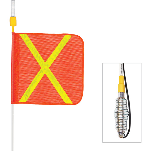 Tiges de s&eacute;curit&eacute; tout-temps de s&eacute;rie lourde avec lumi&egrave;re DEL constante Safety Whip, Fixation Ressort, Hauteur 10', Orange avec X r&eacute;fl&eacute;chissant Nassau Supply