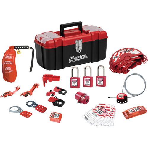 Trousse de cadenassage standard avec cadenas en thermoplastique Zenex, Ensemble &eacute;lectrique/Vanne, 27 composants compris Nassau Supply