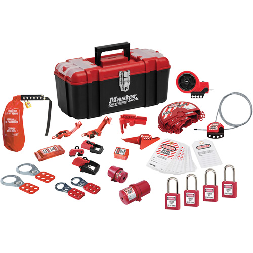 Trousse de cadenassage avec cadenas en thermoplastique de qualit&eacute; sup&eacute;rieure Zenex, Ensemble &eacute;lectrique/Vanne, 27 composants compris Nassau Supply