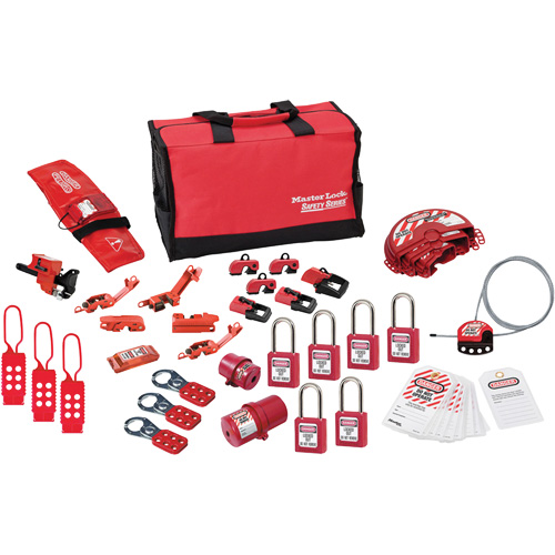 Trousse de cadenassage avec cadenas en thermoplastique de qualit&eacute; sup&eacute;rieure Zenex, Ensemble &eacute;lectrique/Vanne, 34 composants compris Nassau Supply
