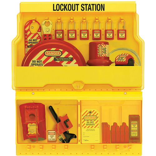 Station de cadenassage pour vannes et appareils &eacute;lectriques de luxe standard, Cadenas Thermoplastique, Capacit&eacute; de 32, Cadenas Compris Nassau Supply