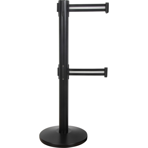 Barri&egrave;re pour le contr&ocirc;le des foules &agrave; courroie double, Acier, 35" h, Ruban Noir/Blanc, Longueur du ruban 7' Nassau Supply