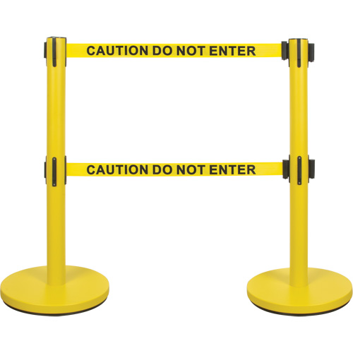 Dual Belt Crowd Control Barrier, Steel, 35" H, Yellow Tape, 7' Tape Length Nassau Supply