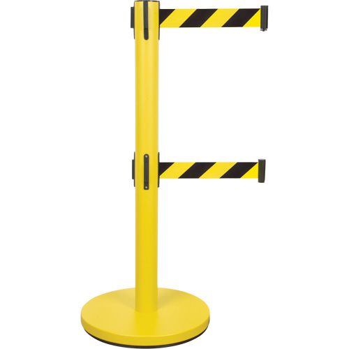 Dual Belt Crowd Control Barrier, Steel, 35" H, Black/Yellow Tape, 7' Tape Length Nassau Supply