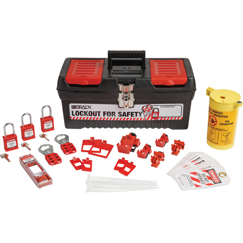 Electrical Lockout Tagout Kit with Nylon Safety Lockout Padlocks in Toolbox, Electrical Kit, 33 Components Nassau Supply