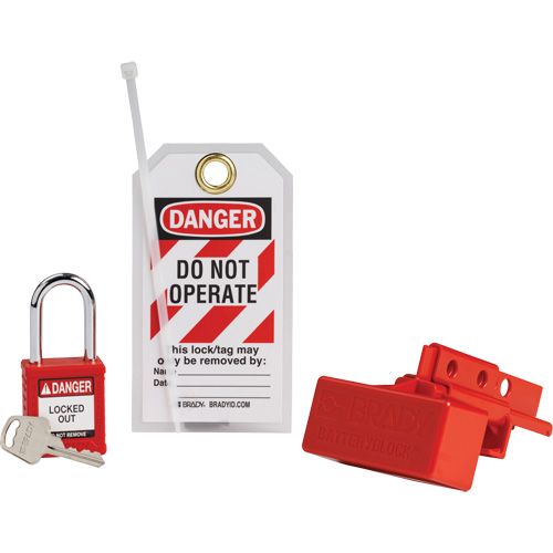 BatteryBlock Forklift Power Connector Lockout with Nylon Safety Padlock, Electrical Kit, 3 Components Nassau Supply