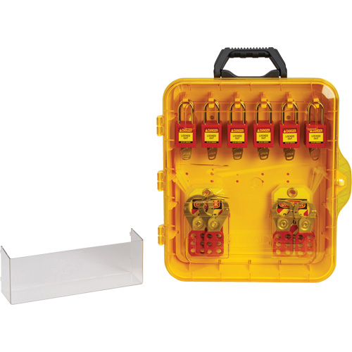 Station de cadenassage avec cadenas de s&eacute;curit&eacute; en nylon &agrave; cl&eacute; utilisant des cl&eacute;s identiques, Cadenas Plastique, Capacit&eacute; de 12, Cadenas Compris Nassau Supply