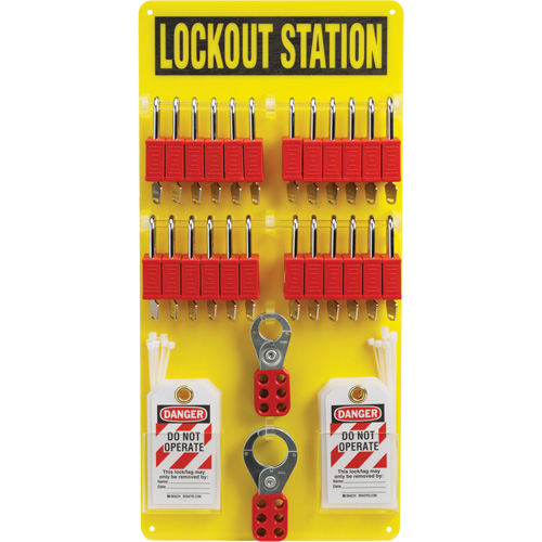 Lockout Board with Keyed Alike Nylon Safety Lockout Padlocks, Plastic Padlocks, 24 Padlock Capacity, Padlocks Included Nassau Supply