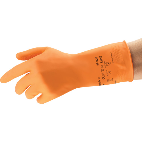 AlphaTec&reg; 87-320 Chemical-Resistant Gloves, Size 7.5, 11.8" L, Rubber Latex, Cotton/Flock-Lined Inner Lining, 17-mil Nassau Supply