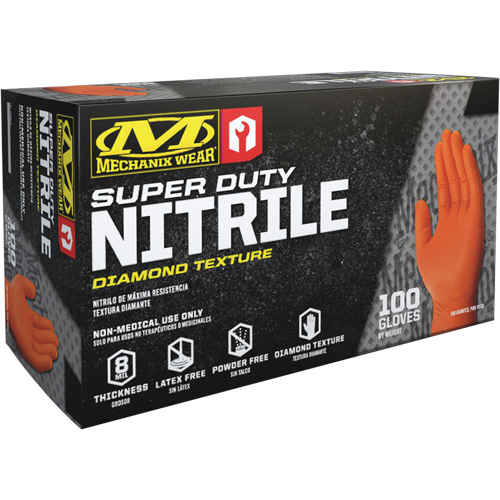 Gants robustes jetables, 9/Moyen, Nitrile, 8 mils, Sans poudre, Orange Nassau Supply