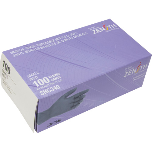Medical Grade Disposable Gloves, Small, Nitrile, 6-mil, Powder-Free, Black, Class 2 Nassau Supply