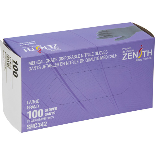 Medical Grade Disposable Gloves, Large, Nitrile, 6-mil, Powder-Free, Black, Class 2 Nassau Supply