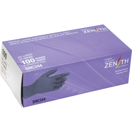 Gants jetables de calibre m&eacute;dical, 2T-Grand, Nitrile, 6 mils, Sans poudre, Noir, Classe 2 Nassau Supply
