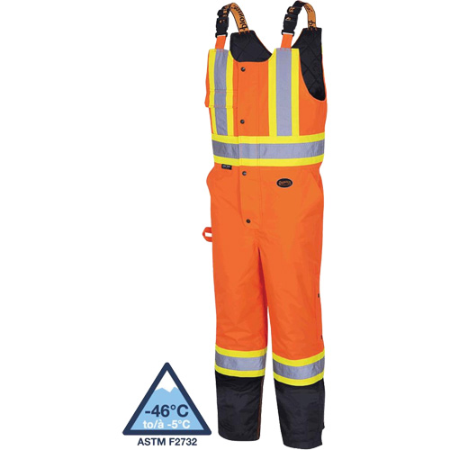 5040BB Waterproof Quilted Bib Pants, Polyester, X-Small, Black/High Visibility Orange Nassau Supply