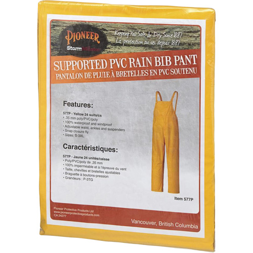 577P Storm Master&reg; Bib Pants, Small, Polyester/PVC, Yellow Nassau Supply